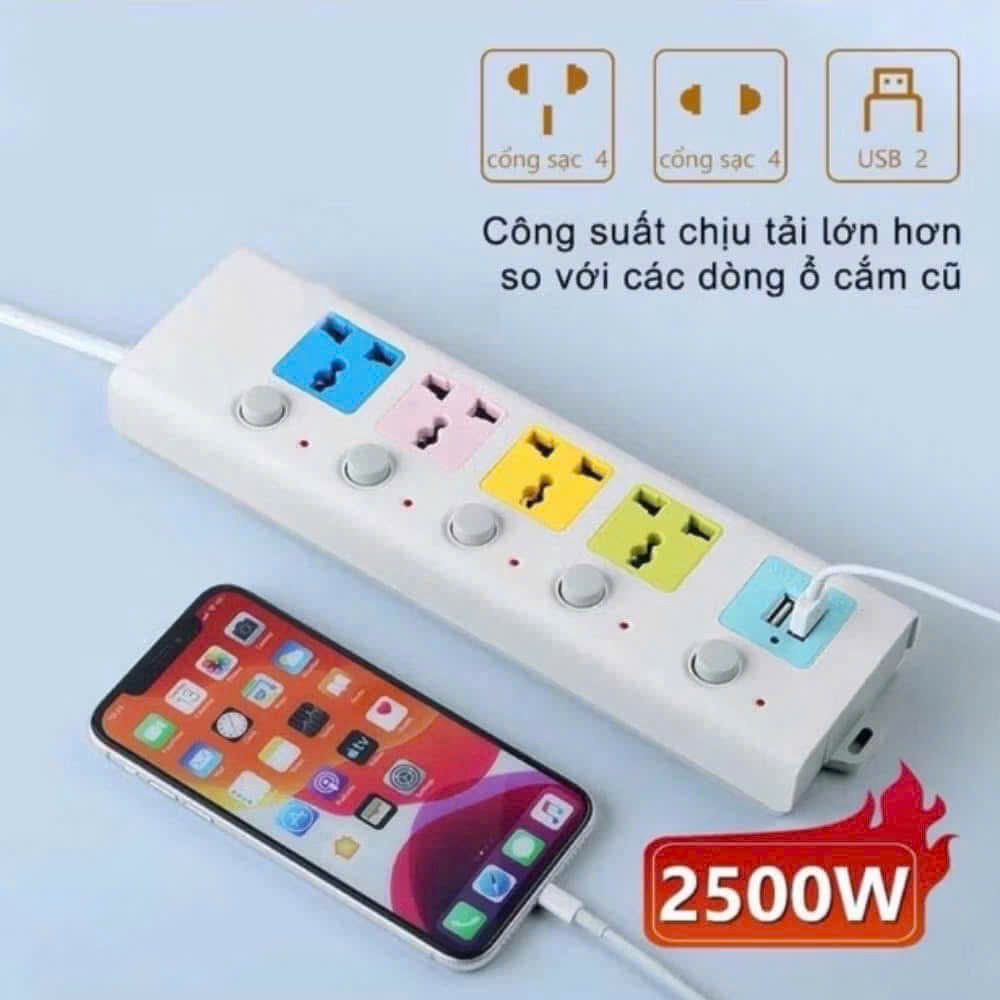 Ổ điện 4 lổ + 2 usb dài 5m